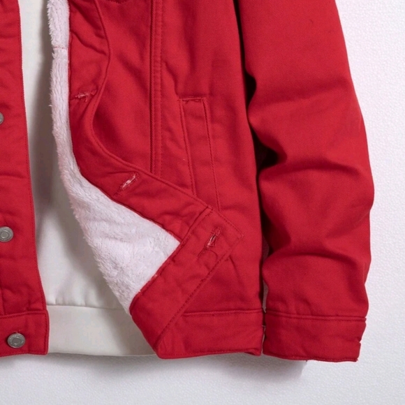 NEW! RED DENIM SHEARLING COLLAR JACKET SIZE S SHEIN - Picture 2 of 4